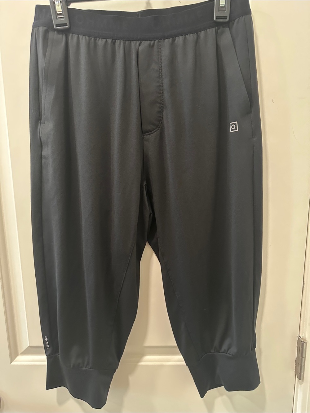 Men's Ohmme Black Performance Cropped Joggers with Elastic Waist - Picture 1 of 8